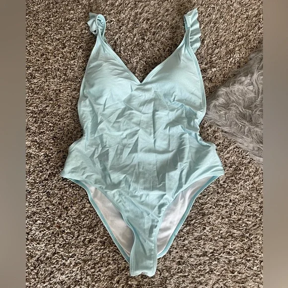 SHEIN Light Blue Ruffle One-Piece Swimsuit - Picture 2 of 8